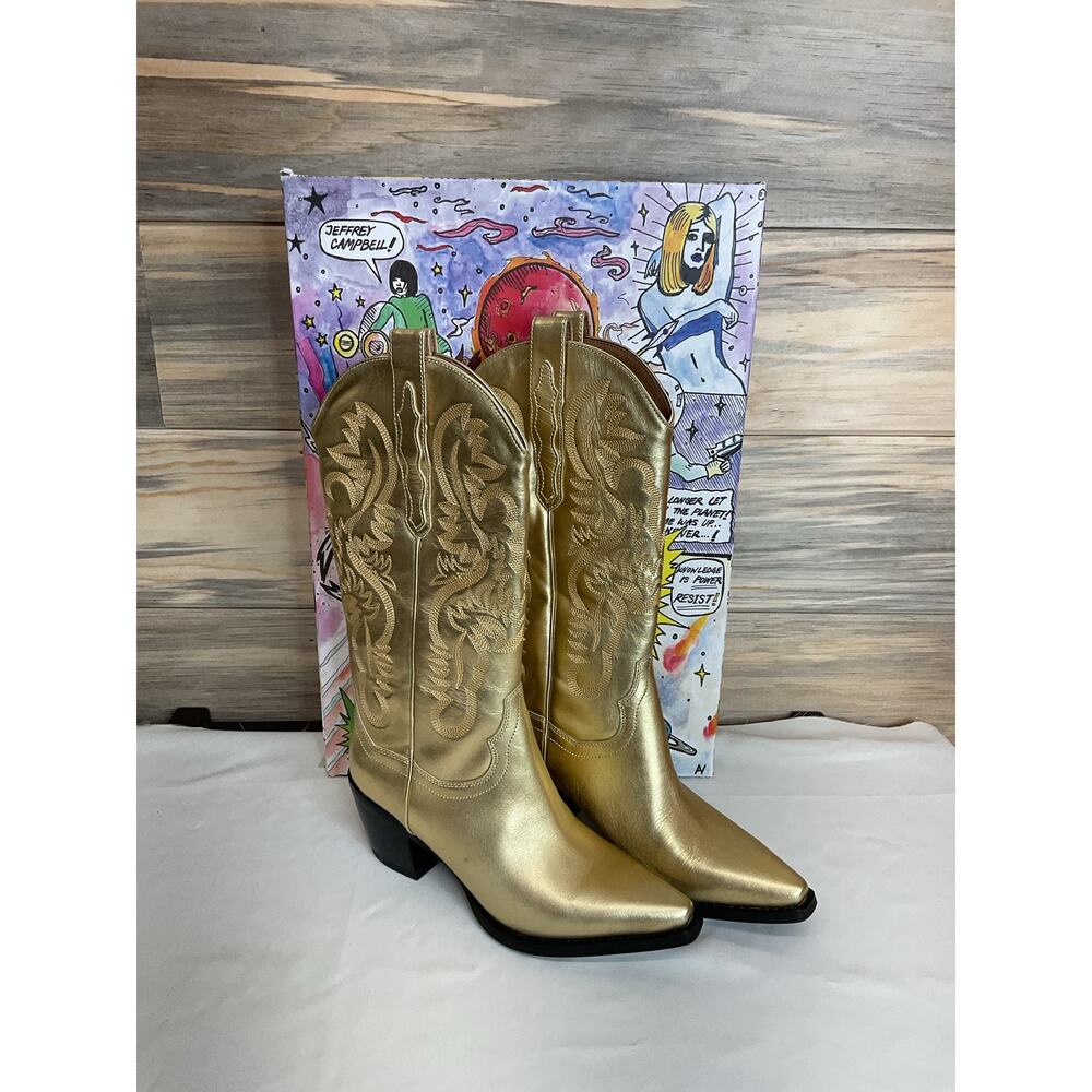 JEFFERY CAMPBELL Dagget Gold Leather Metallic Western Boot NIB US Womens 7.5